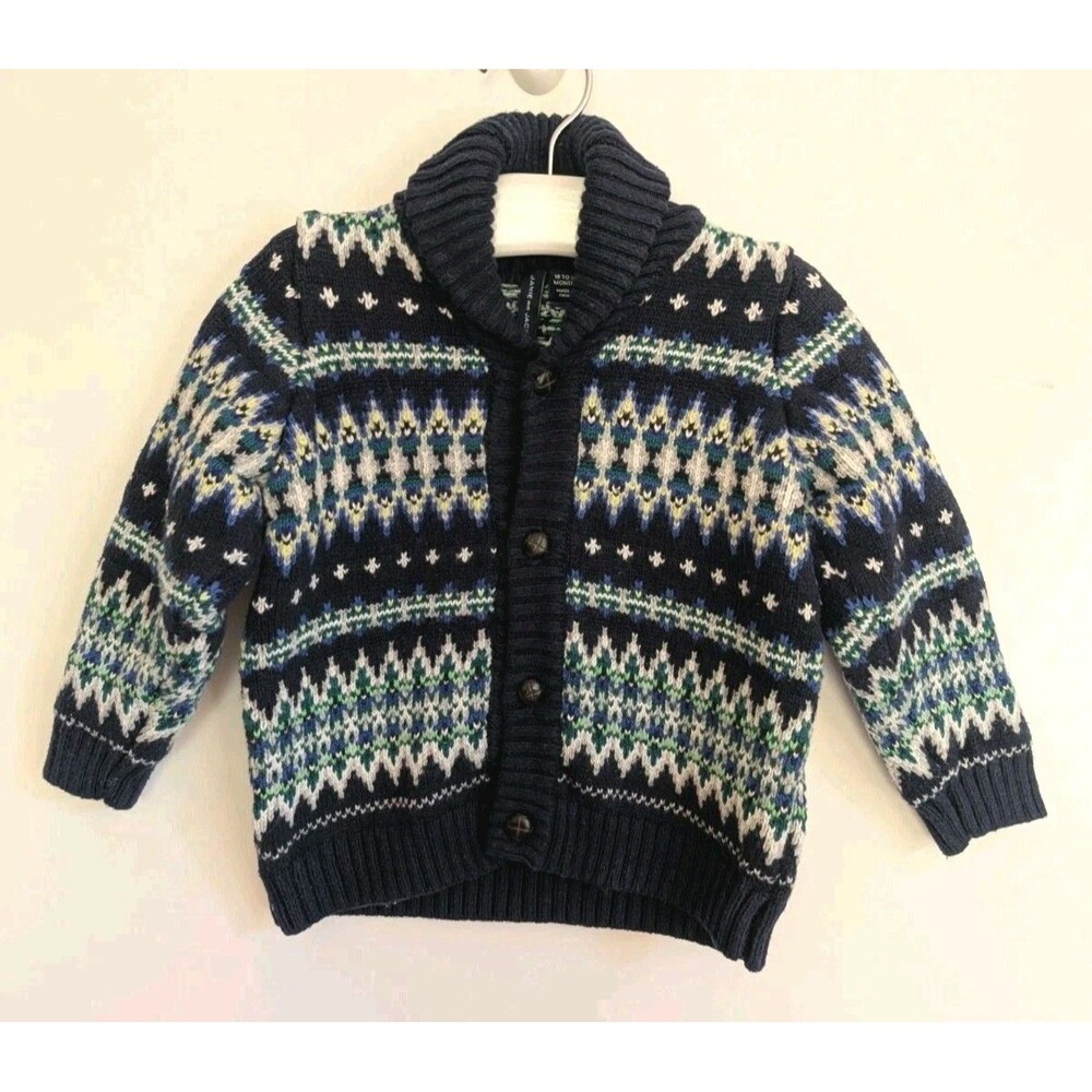 Janie and Jack Fair Isle Cardigan Sweater 18 to 24 Months Fisherman Shawl Collar